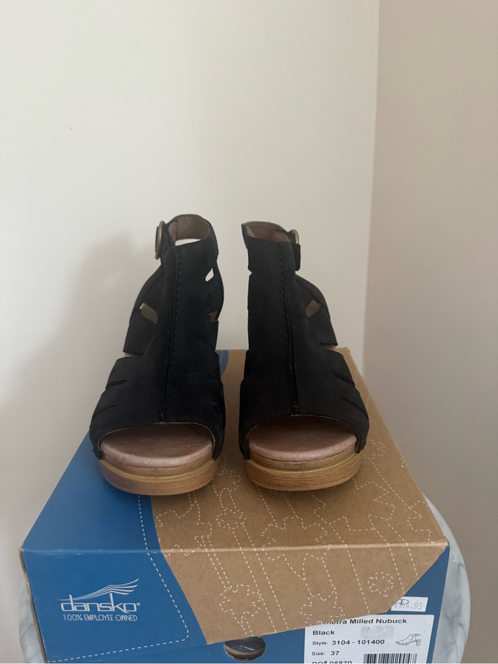 Dansko Demetra Black Nubuck Leather Cutout Peep Toe Heel Sandals Women’s EU 37 - Picture 3 of 9